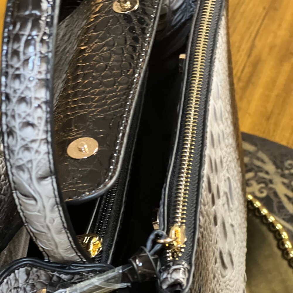 Textured Croc Black and Grey Ombre Handbag - Picture 6 of 8